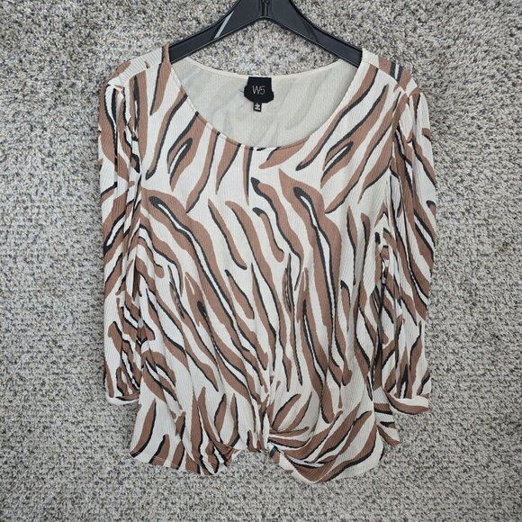 W5 Anthropologie Top Womens Large Brown‎ Animal Print Blouse Scoop Neck Casual - Picture 1 of 7